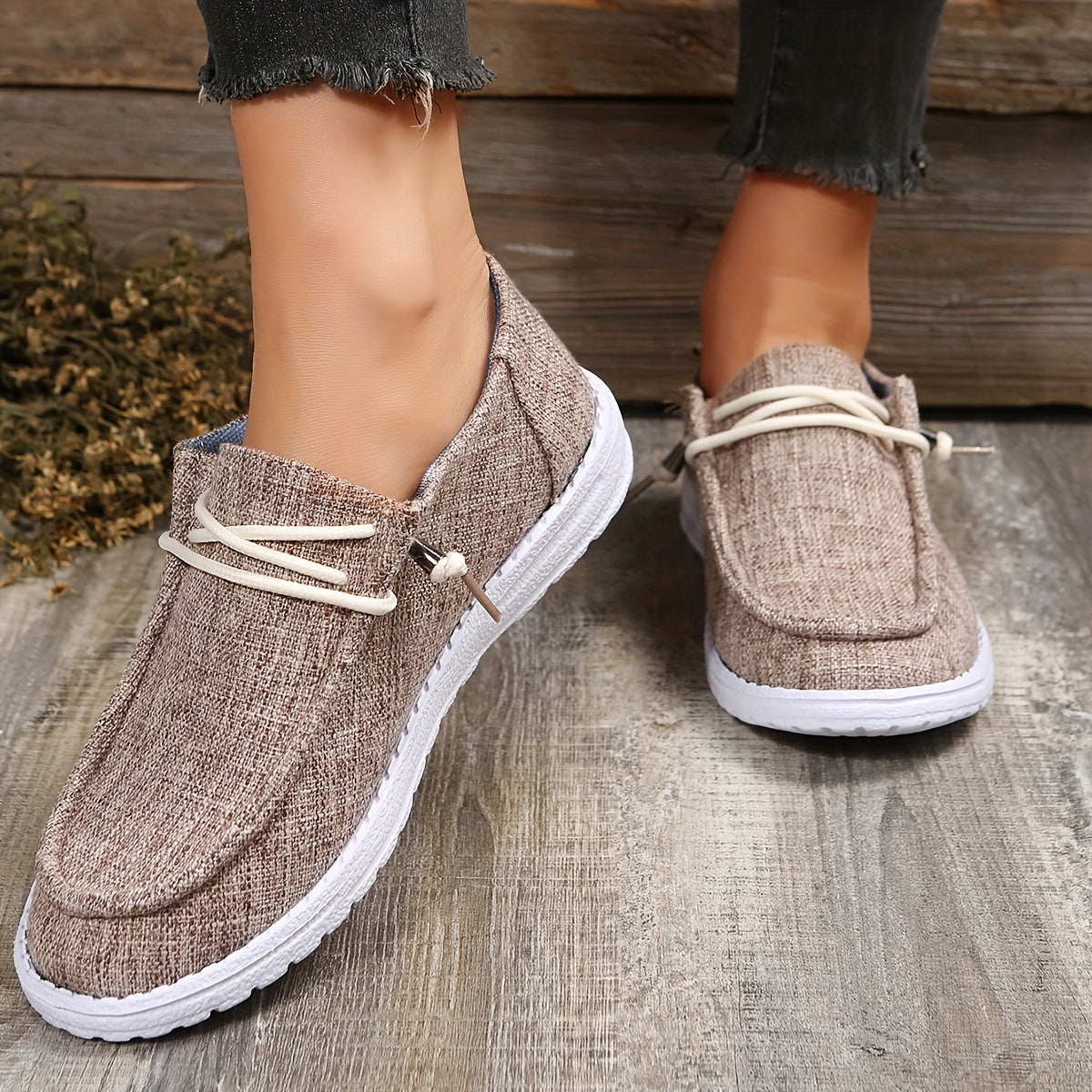 Solid Color Flat Shoes, Slip On Low-top Canvas Shoes